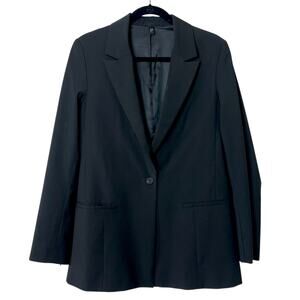 COS Single Button Wool Blend Black Blazer Zipper Cuff Capsule Wardrobe Women's 8